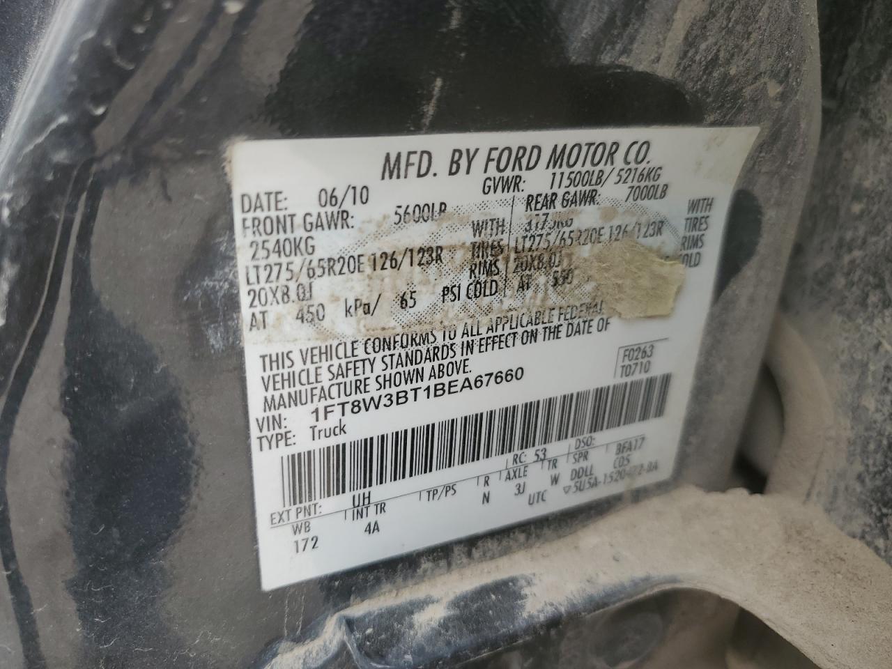 2011 Ford F350 Super Duty VIN: 1FT8W3BT1BEA67660 Lot: 69773975