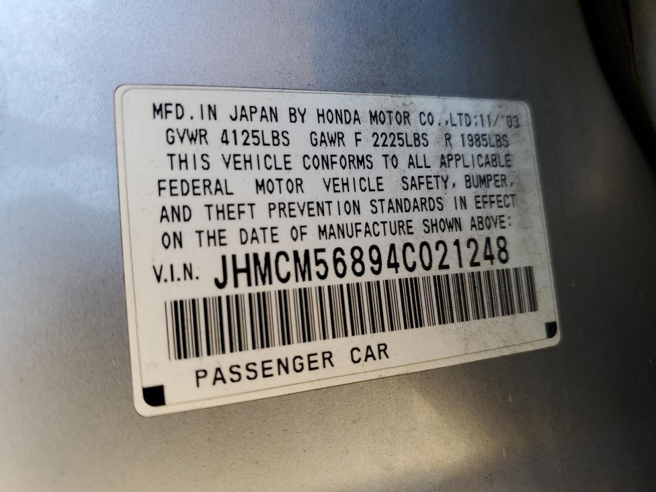 2004 Honda Accord Ex VIN: JHMCM56894C021248 Lot: 81914565
