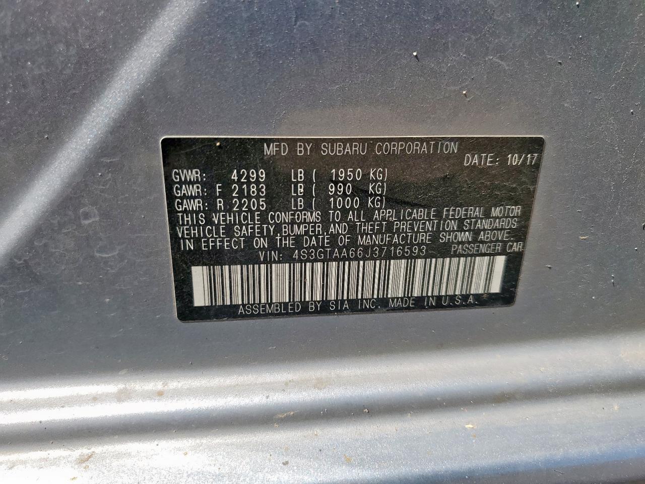 2018 Subaru Impreza VIN: 4S3GTAA66J3716593 Lot: 80800015