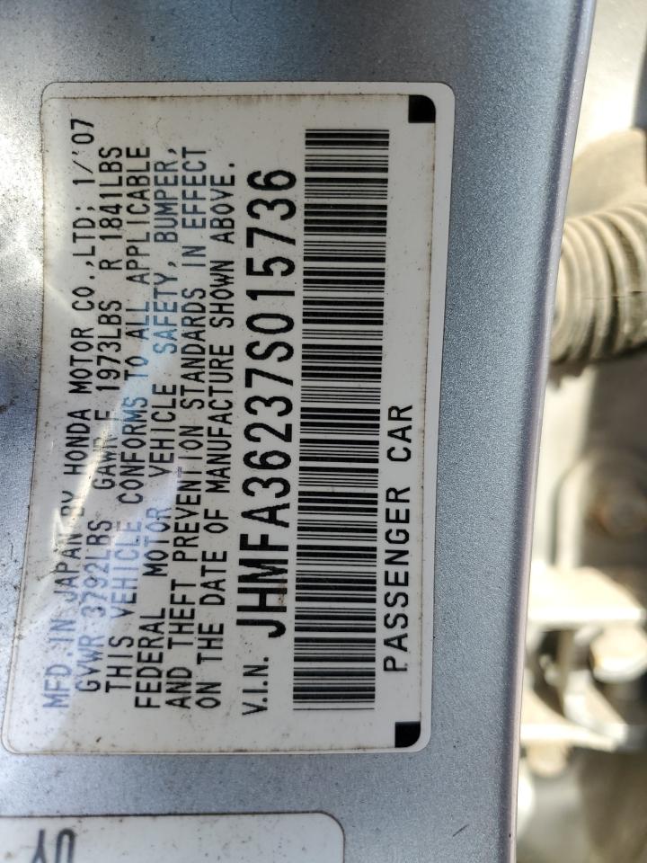 2007 Honda Civic Hybrid VIN: JHMFA36237S015736 Lot: 80957845