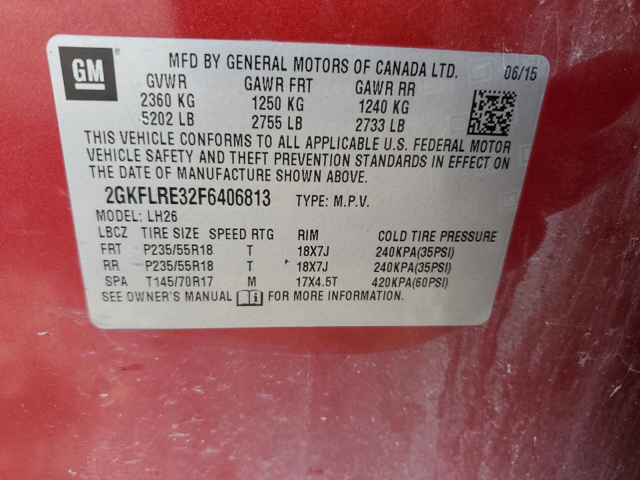 2015 GMC Terrain Sle VIN: 2GKFLRE32F6406813 Lot: 81394415