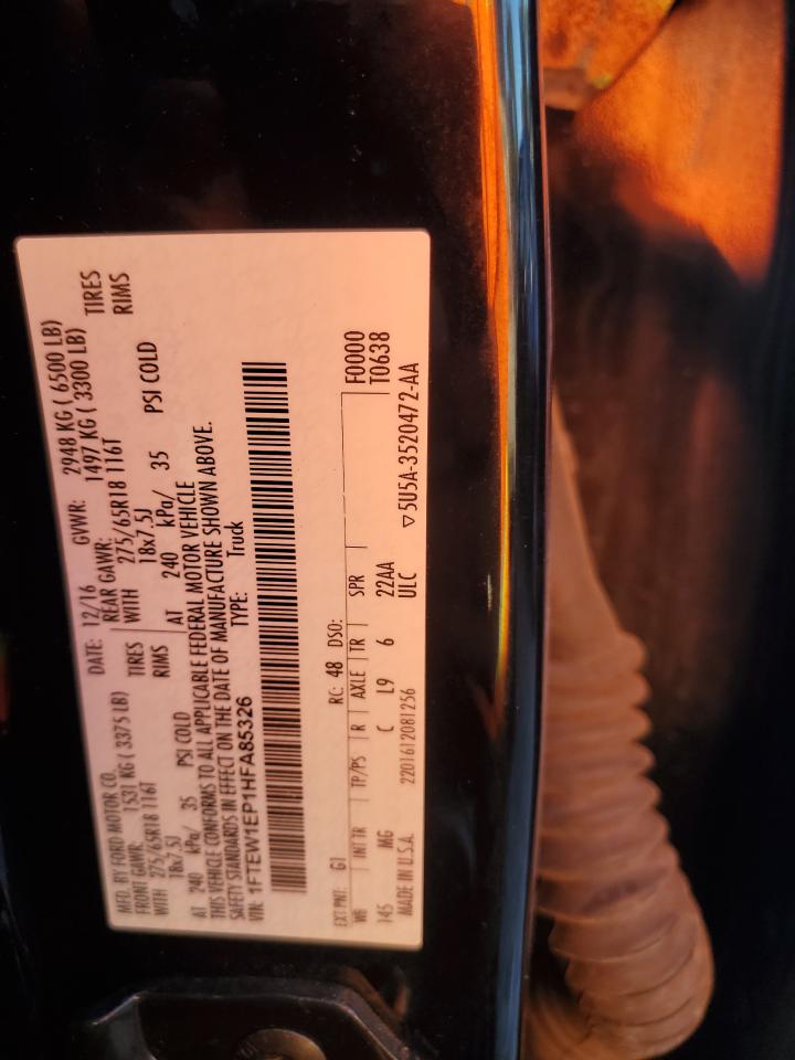 2017 Ford F150 Supercrew VIN: 1FTEW1EP1HFA85326 Lot: 80021355