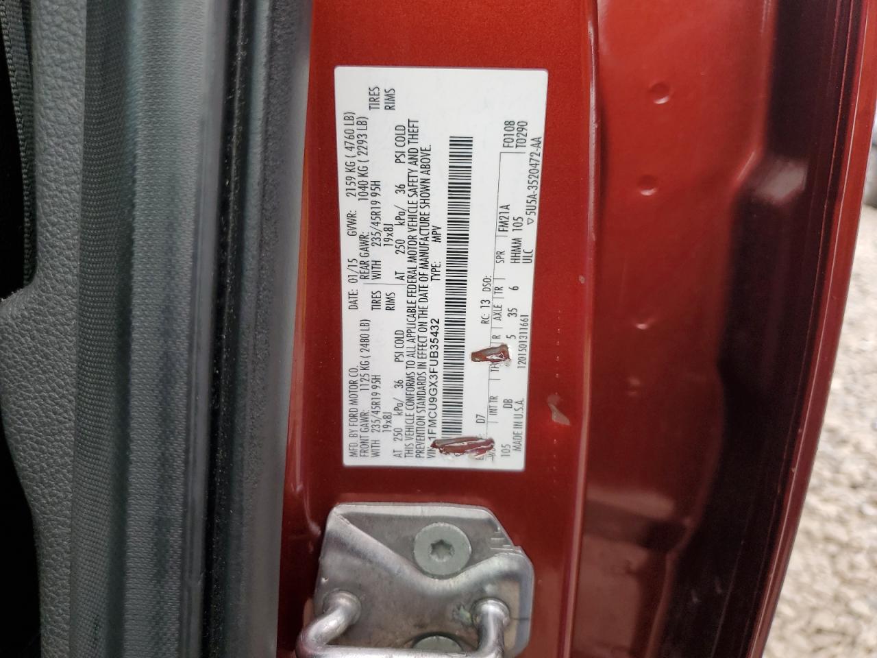 2015 Ford Escape Se VIN: 1FMCU9GX3FUB35432 Lot: 83841635