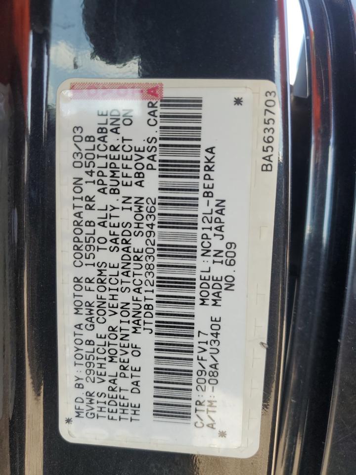 2003 Toyota Echo VIN: JTDBT123830294362 Lot: 80513425