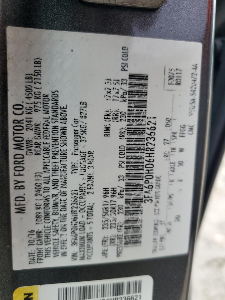 2017 Ford Fusion Se VIN: 3FA6P0HD6HR236621 Lot: 81874375