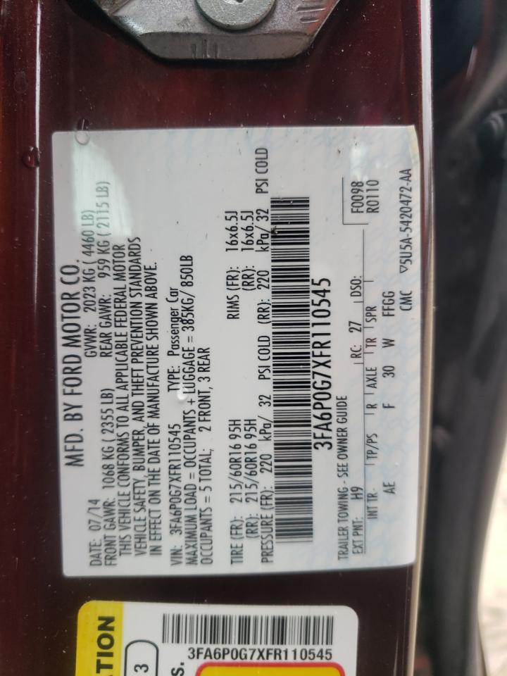 2015 Ford Fusion S VIN: 3FA6P0G7XFR110545 Lot: 81071595