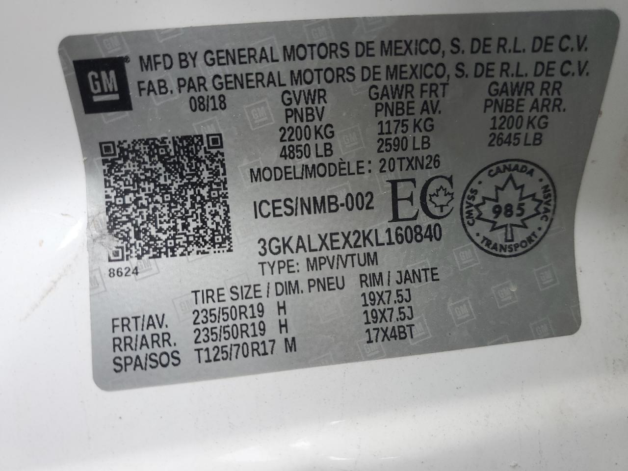 2019 GMC Terrain Denali VIN: 3GKALXEX2KL160840 Lot: 70261935