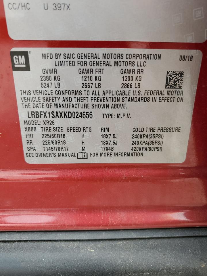 2019 Buick Envision Preferred VIN: LRBFX1SAXKD024656 Lot: 80801645