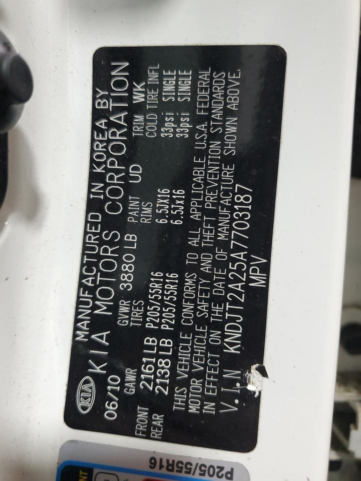 2010 Kia Soul + VIN: KNDJT2A25A7703187 Lot: 72019675