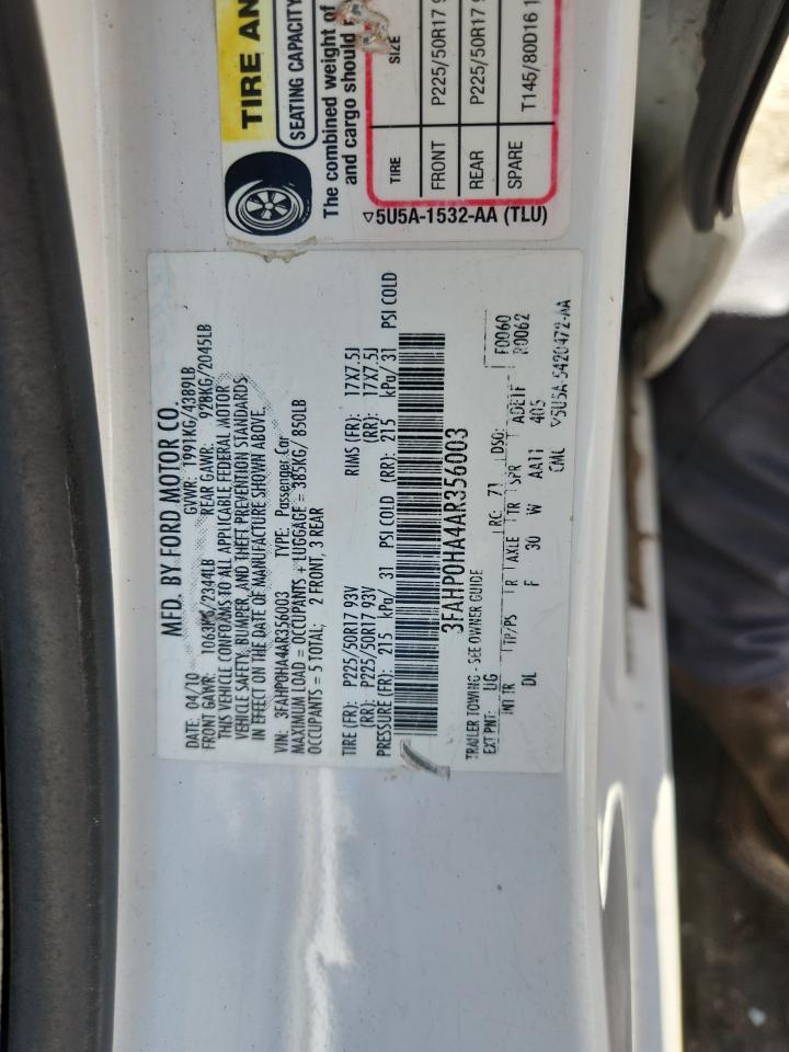 2010 Ford Fusion Se VIN: 3FAHP0HA4AR356003 Lot: 70924695