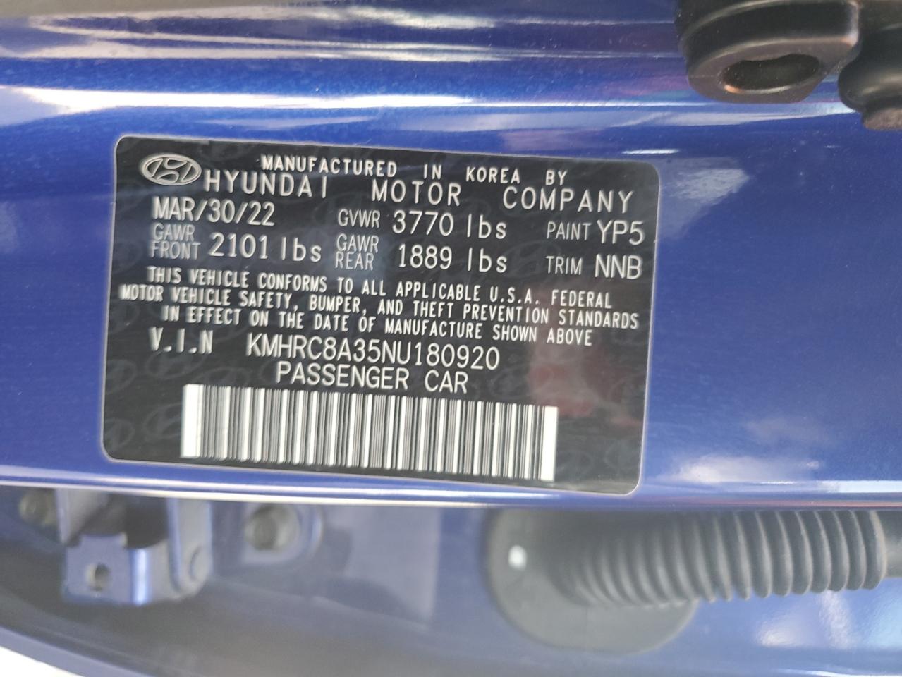 2022 Hyundai Venue Sel VIN: KMHRC8A35NU180920 Lot: 81700235