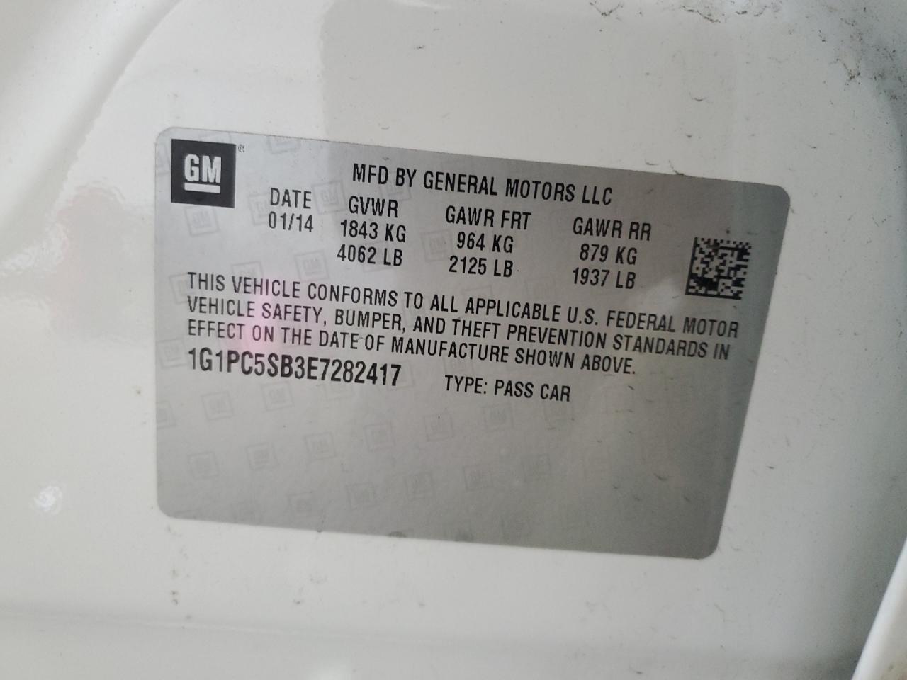 2014 Chevrolet Cruze Lt VIN: 1G1PC5SB3E7282417 Lot: 80817625