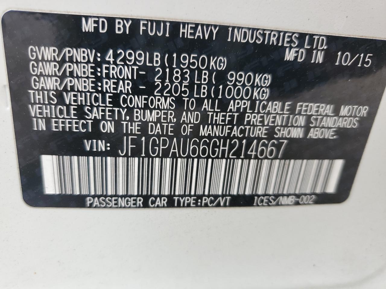 2016 Subaru Impreza Sport Limited VIN: JF1GPAU66GH214667 Lot: 80579435