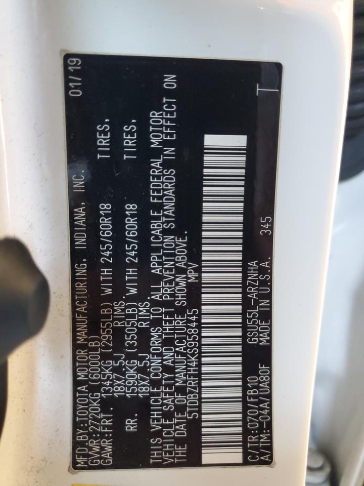 2019 Toyota Highlander Le VIN: 5TDBZRFH4KS958445 Lot: 80706275