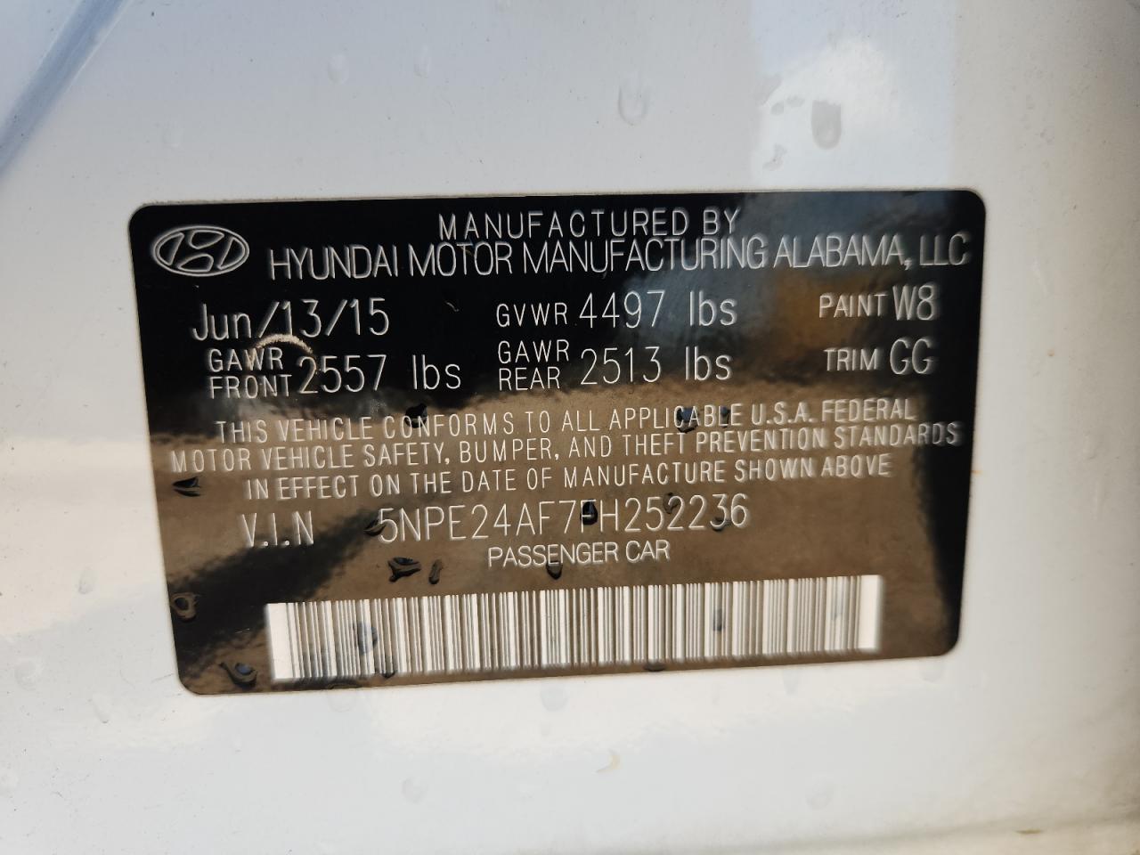 2015 Hyundai Sonata Se VIN: 5NPE24AF7FH252236 Lot: 81385105