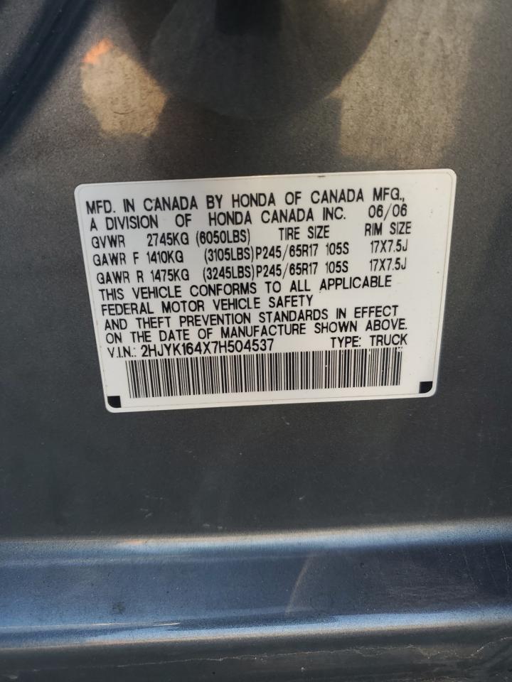 2007 Honda Ridgeline Rts VIN: 2HJYK164X7H504537 Lot: 80645715