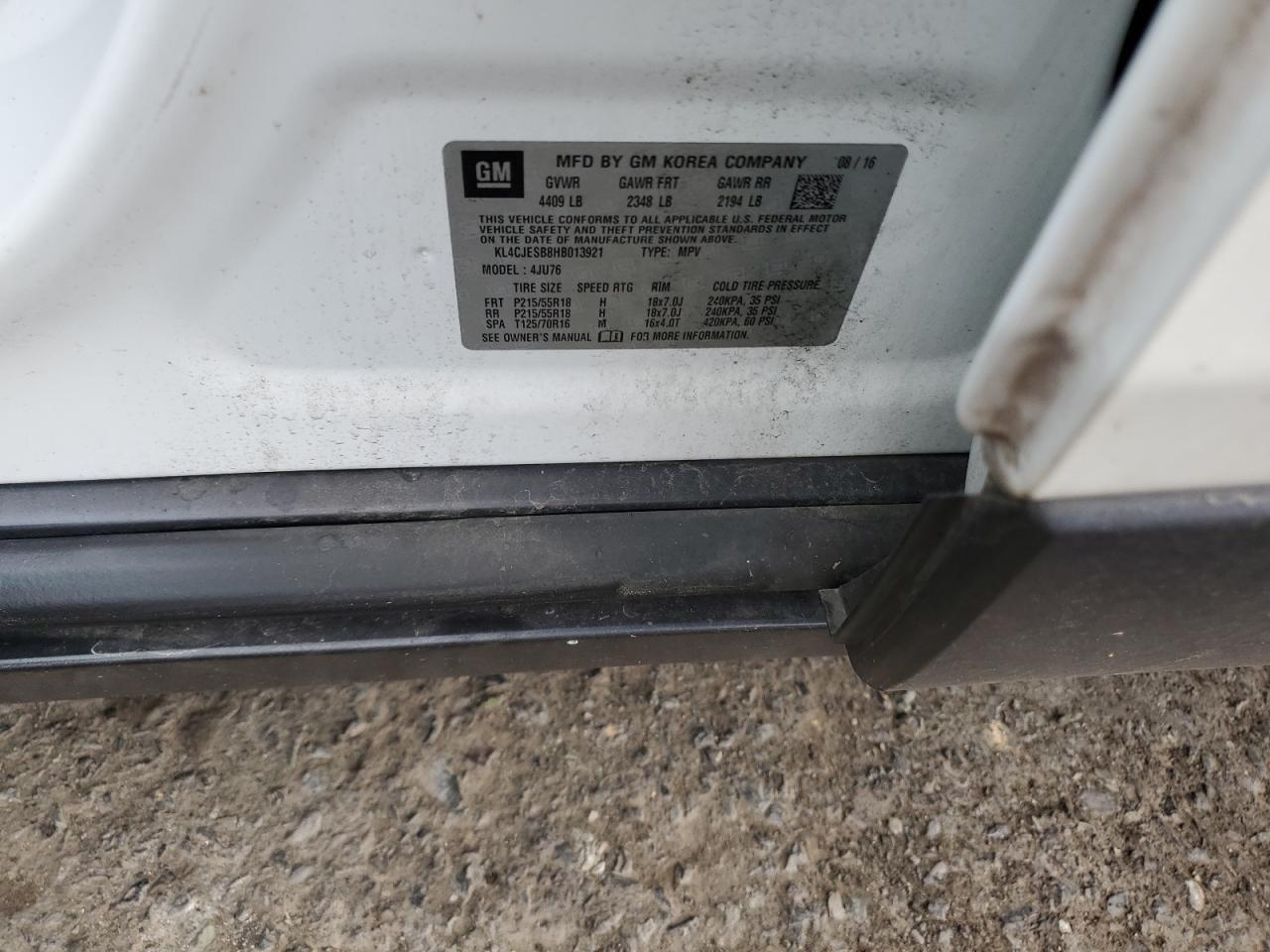 2017 Buick Encore Preferred VIN: KL4CJESB8HB013921 Lot: 80921385