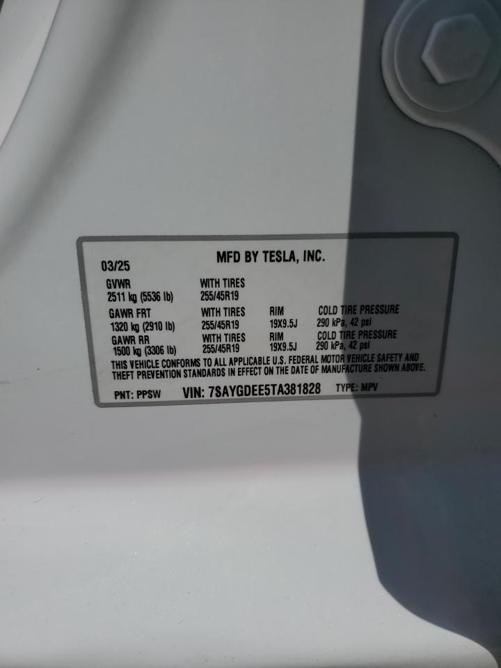 2026 Tesla Model Y VIN: 7SAYGDEE5TA381828 Lot: 81209395
