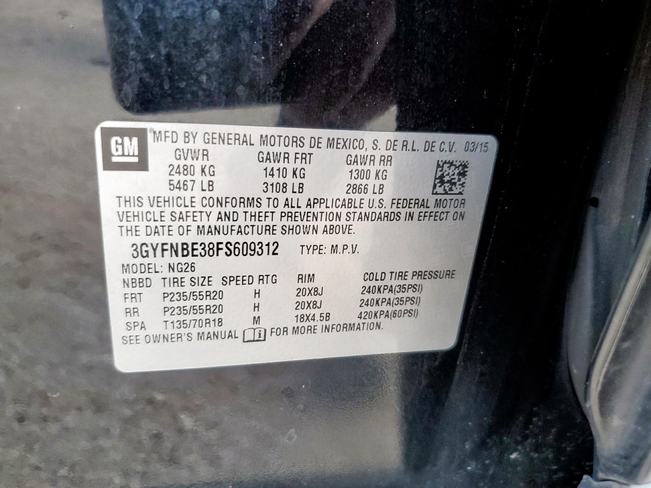 2015 Cadillac Srx Luxury Collection VIN: 3GYFNBE38FS609312 Lot: 71241835