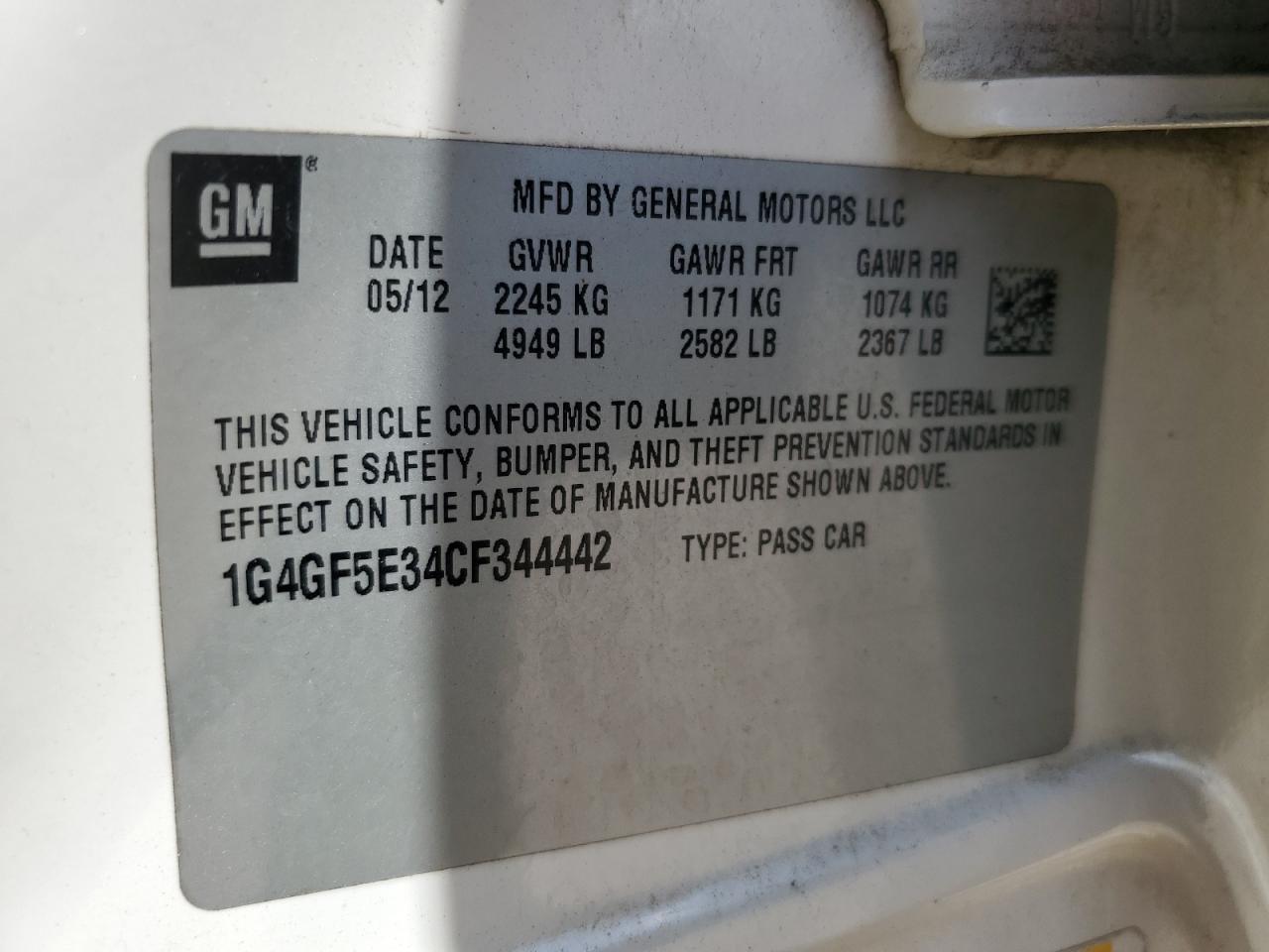 2012 Buick Lacrosse Premium VIN: 1G4GF5E34CF344442 Lot: 71994355