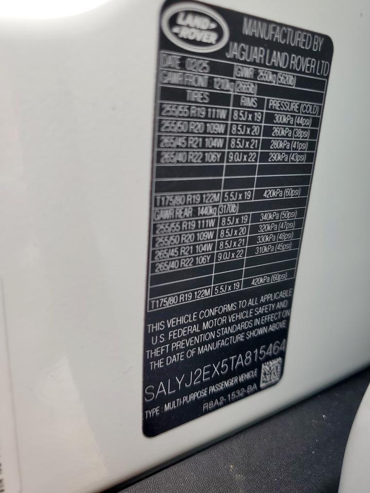 2026 Land Rover Range Rover Velar S VIN: SALYJ2EX5TA815464 Lot: 71248385