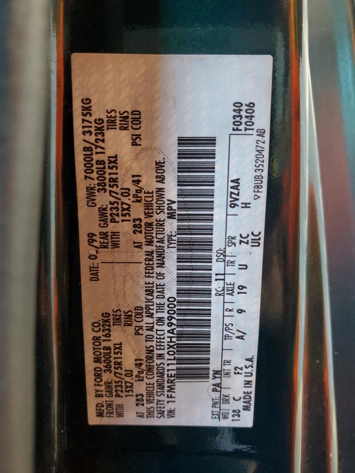 1999 Ford Econoline E150 Wagon VIN: 1FMRE11L0XHA99000 Lot: 80556465