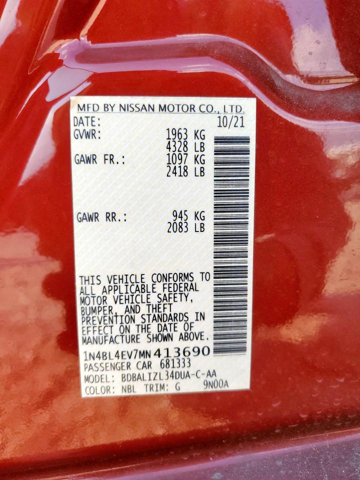 2021 Nissan Altima Sl VIN: 1N4BL4EV7MN413690 Lot: 80833945