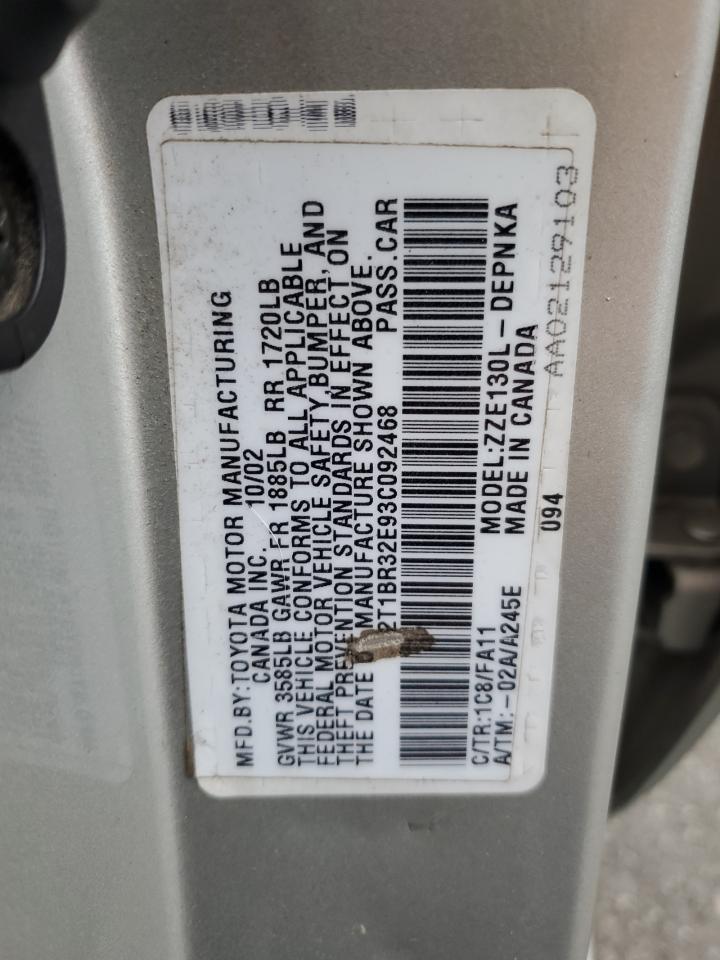 2003 Toyota Corolla Ce VIN: 2T1BR32E93C092468 Lot: 80276225