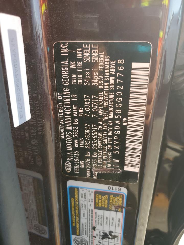 2016 Kia Sorento Lx VIN: 5XYPGDA58GG027768 Lot: 84263075