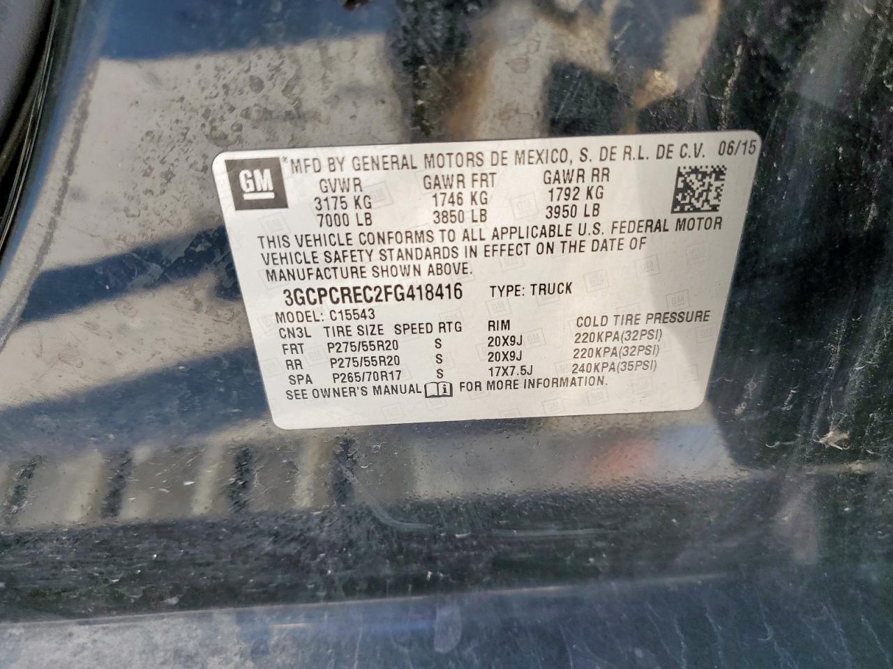 2015 Chevrolet Silverado C1500 Lt VIN: 3GCPCREC2FG418416 Lot: 83849385
