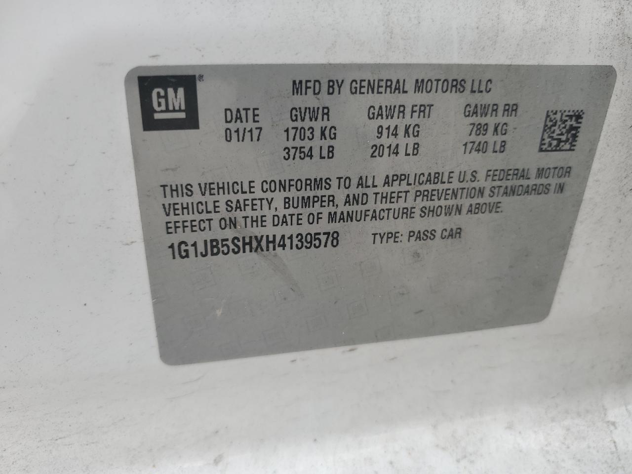 2017 Chevrolet Sonic Ls VIN: 1G1JB5SHXH4139578 Lot: 71860485