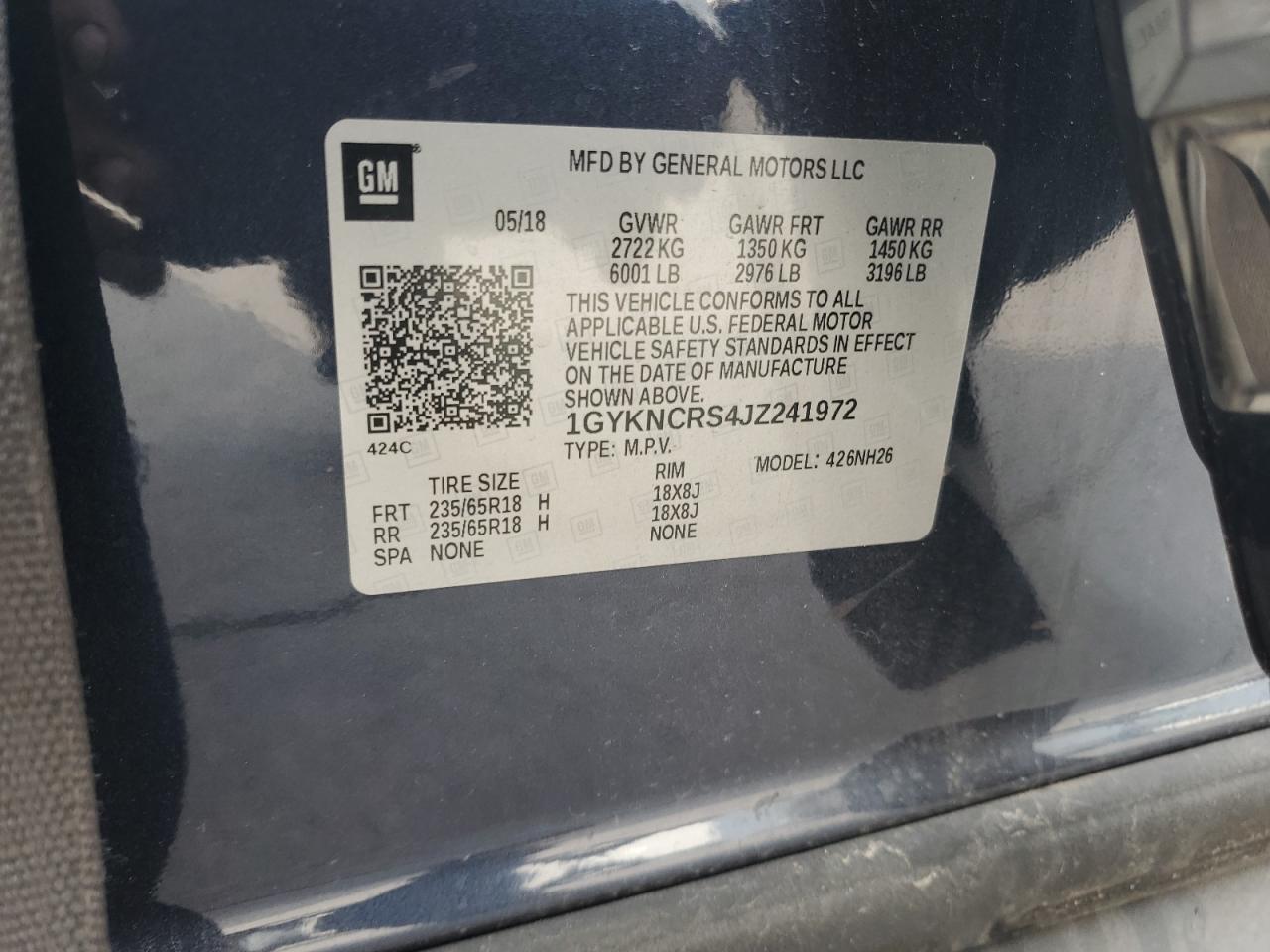 2018 Cadillac Xt5 Luxury VIN: 1GYKNCRS4JZ241972 Lot: 81682245