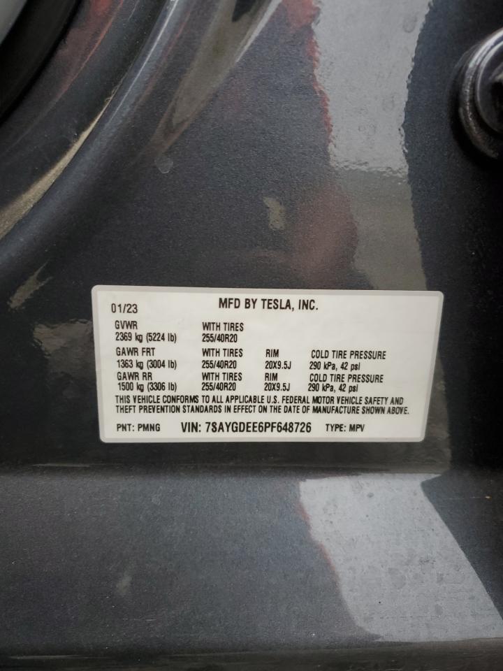 2023 Tesla Model Y VIN: 7SAYGDEE6PF648726 Lot: 71992925