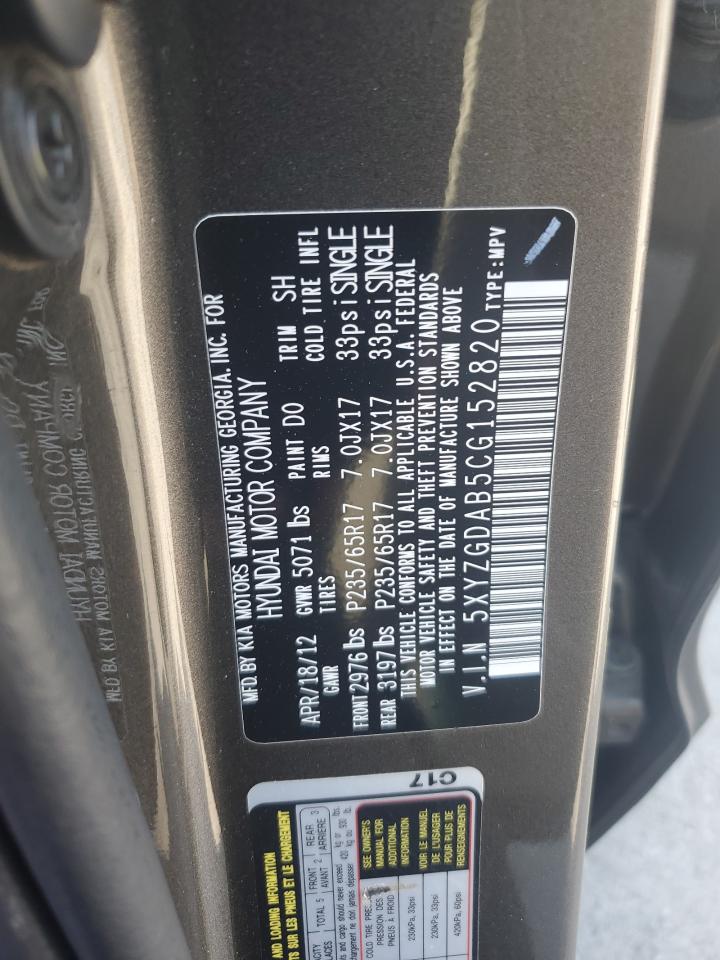 2012 Hyundai Santa Fe Gls VIN: 5XYZGDAB5CG152820 Lot: 81540935