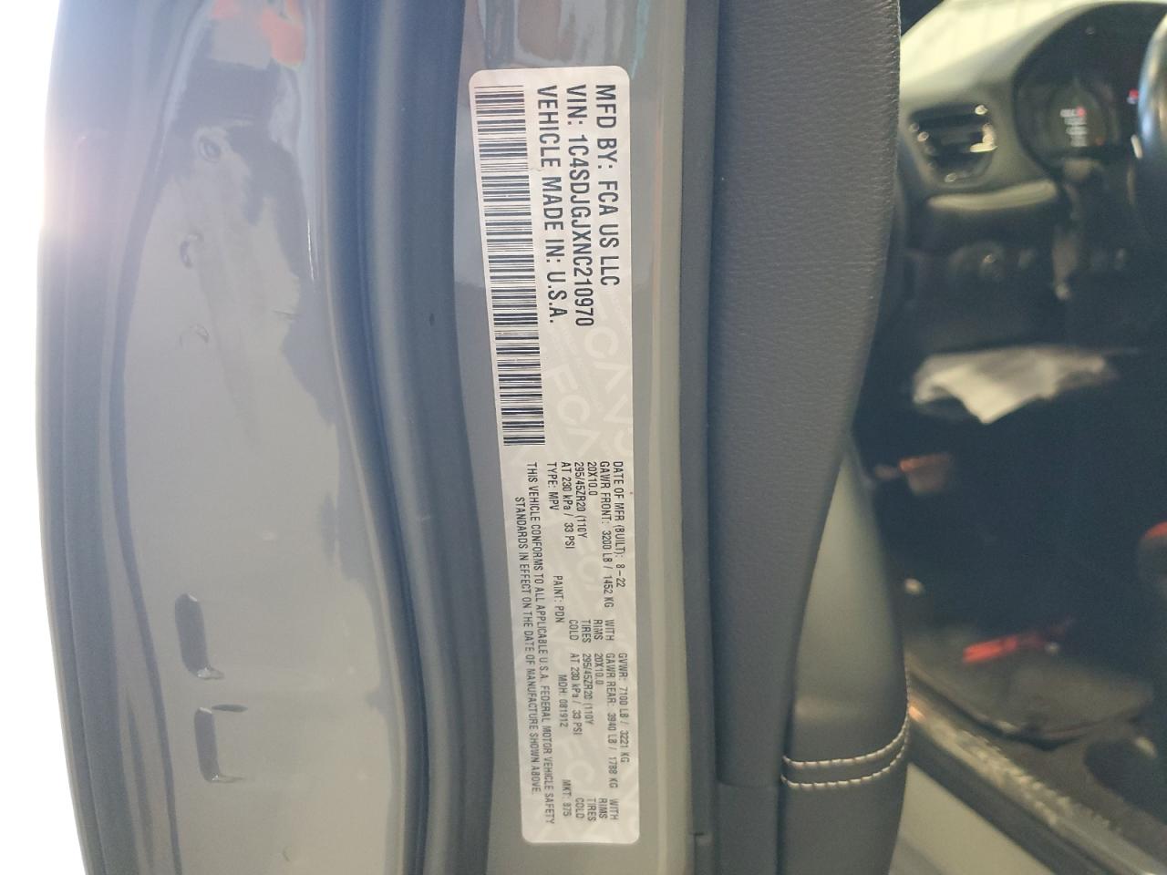 2022 Dodge Durango Srt 392 VIN: 1C4SDJGJXNC210970 Lot: 70883545