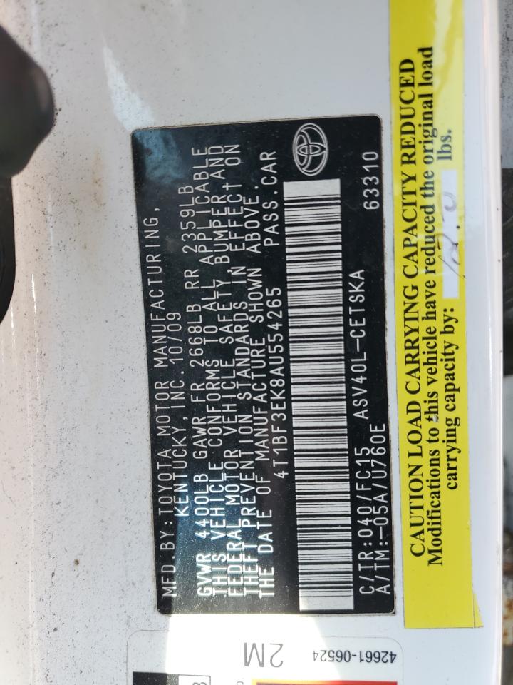 2010 Toyota Camry Base VIN: 4T1BF3EK8AU554265 Lot: 72015065