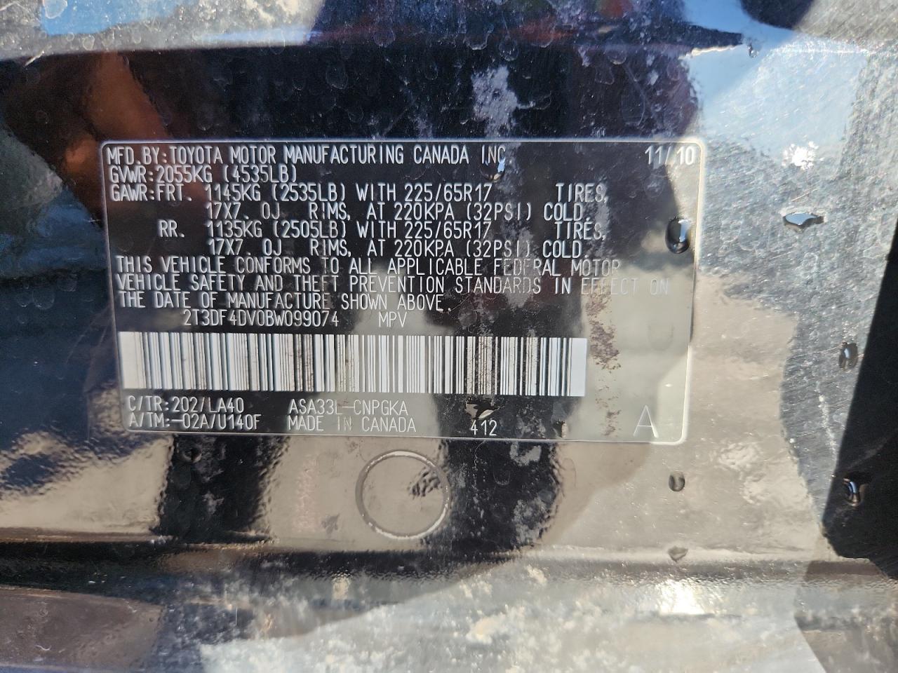 2011 Toyota Rav4 Limited VIN: 2T3DF4DV0BW099074 Lot: 80657775