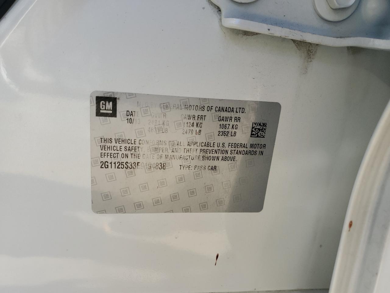 2014 Chevrolet Impala Lt VIN: 2G1125S33E9194838 Lot: 70977975