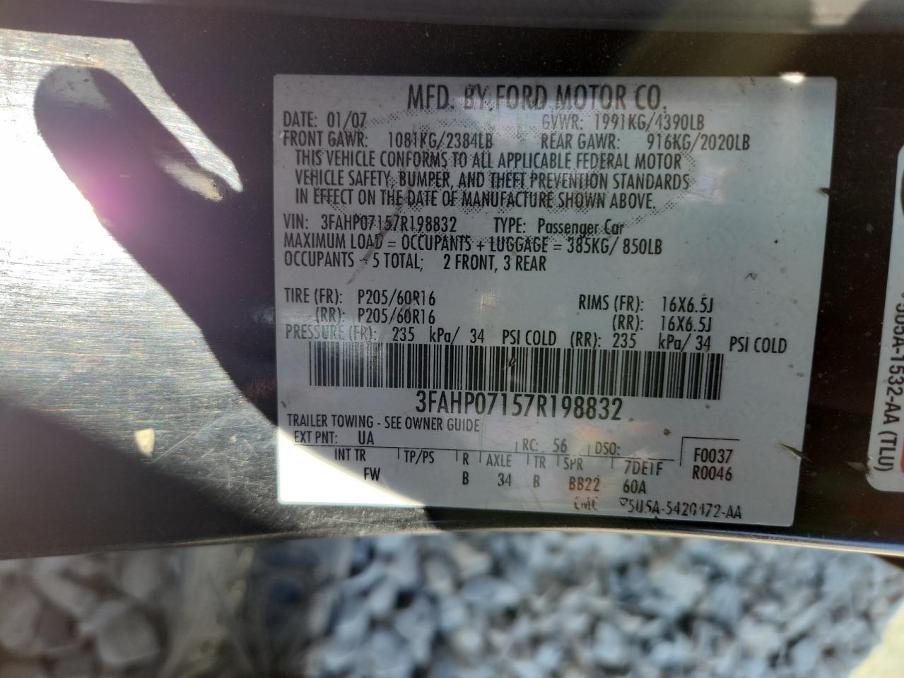 2007 Ford Fusion Se VIN: 3FAHP07157R198832 Lot: 80119425