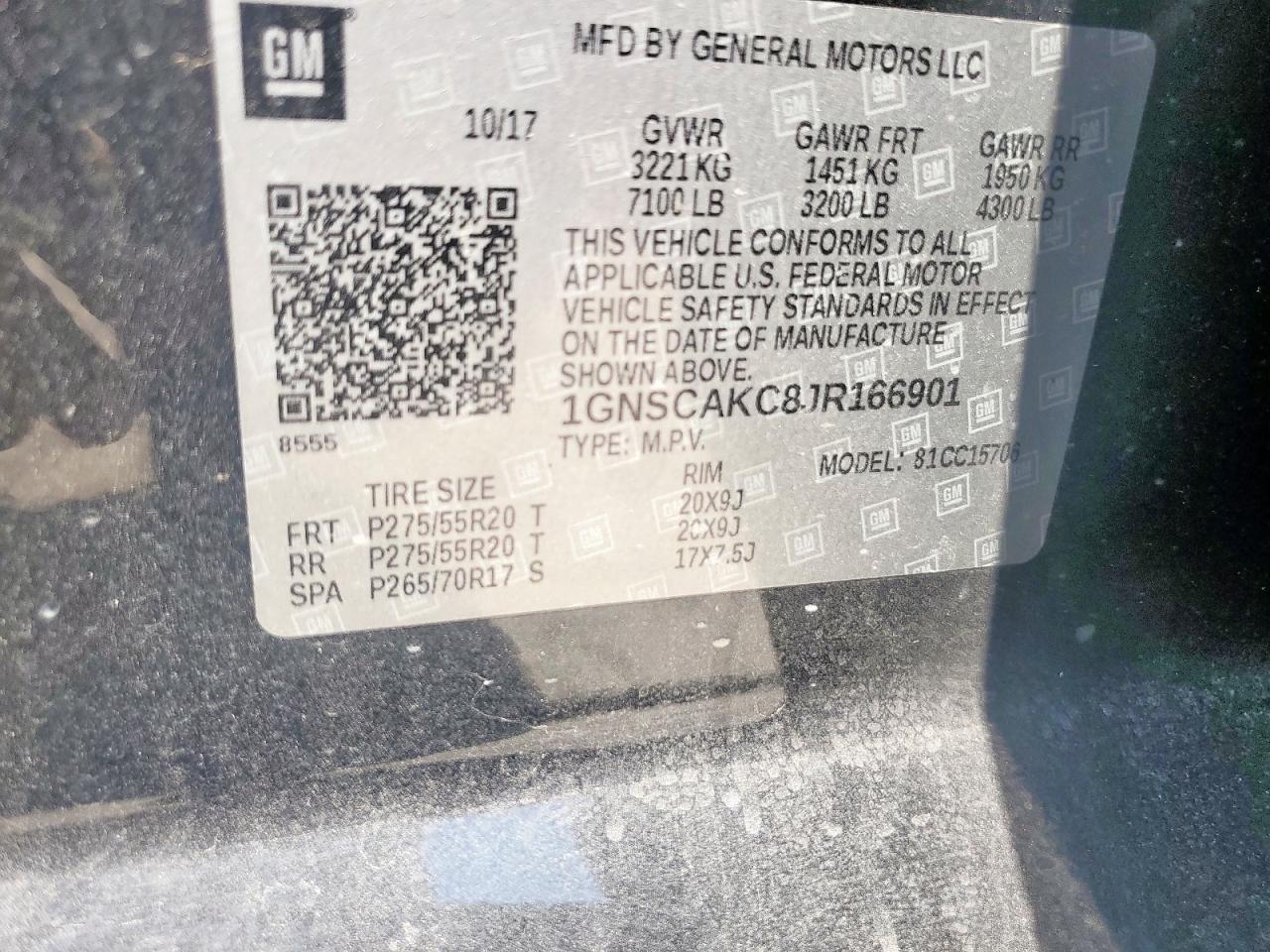 2018 Chevrolet Tahoe C1500 Ls VIN: 1GNSCAKC8JR166901 Lot: 81231255