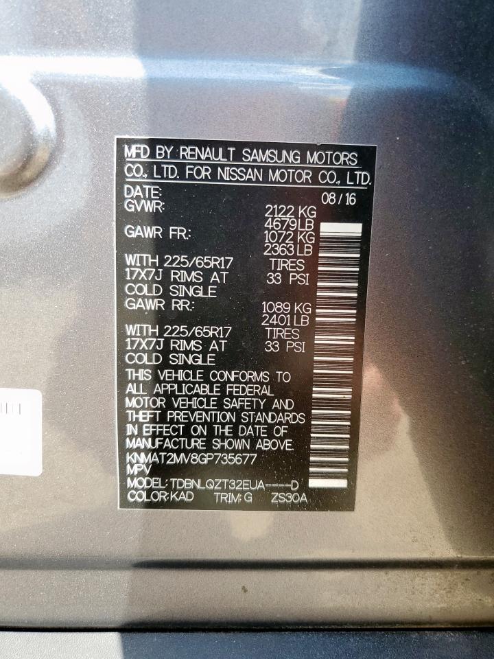 2016 Nissan Rogue S VIN: KNMAT2MV8GP735677 Lot: 81400845