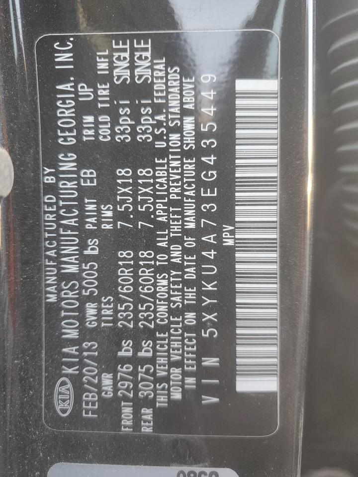 2014 Kia Sorento Ex VIN: 5XYKU4A73EG435449 Lot: 80505515