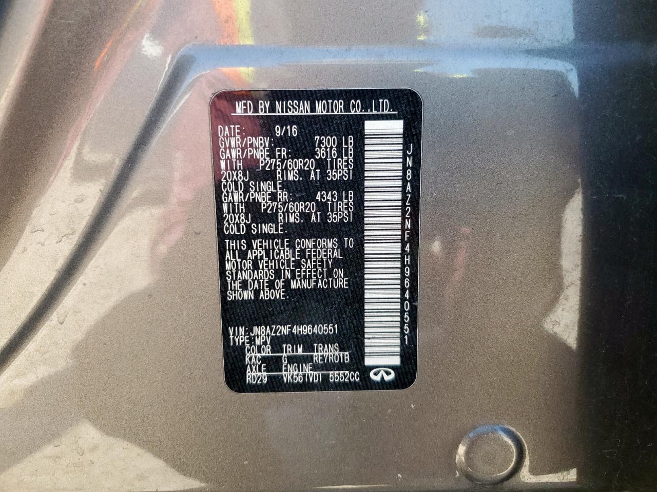 2017 Infiniti Qx80 Base VIN: JN8AZ2NF4H9640551 Lot: 71417545