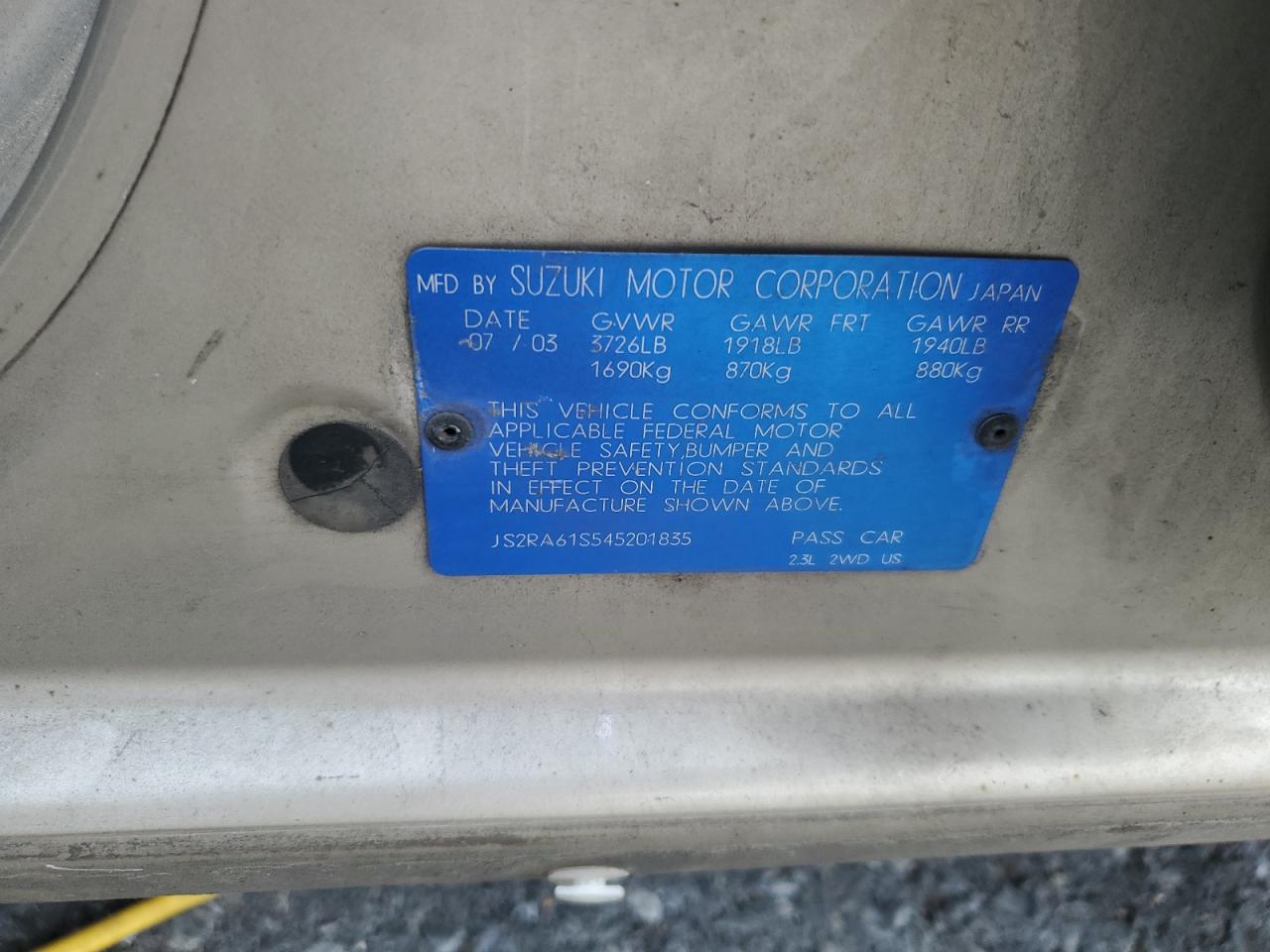 2004 Suzuki Aerio S VIN: JS2RA61S545201835 Lot: 80082825