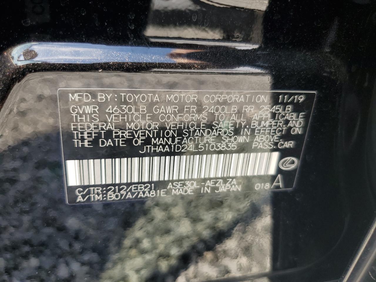 2020 Lexus Is 300 VIN: JTHAA1D24L5103835 Lot: 80695445