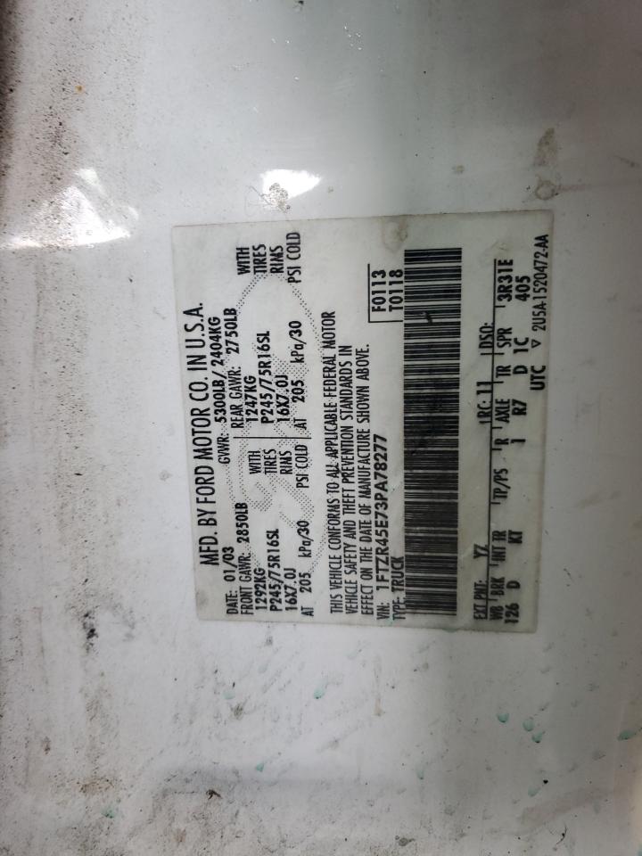 2003 Ford Ranger Super Cab VIN: 1FTZR45E73PA78277 Lot: 81290445