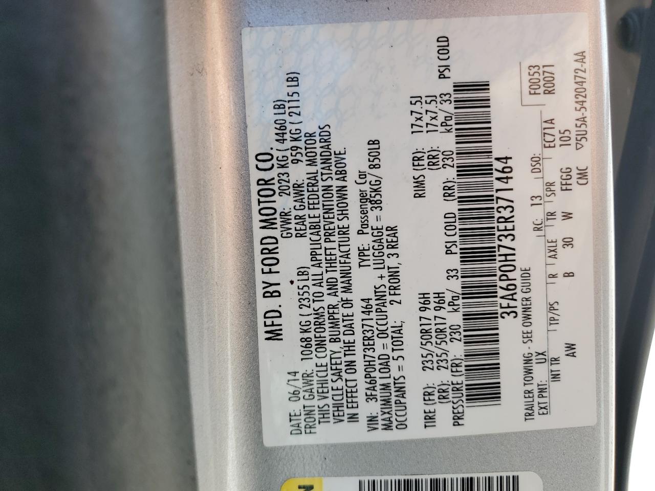 2014 Ford Fusion Se VIN: 3FA6P0H73ER371464 Lot: 81283235