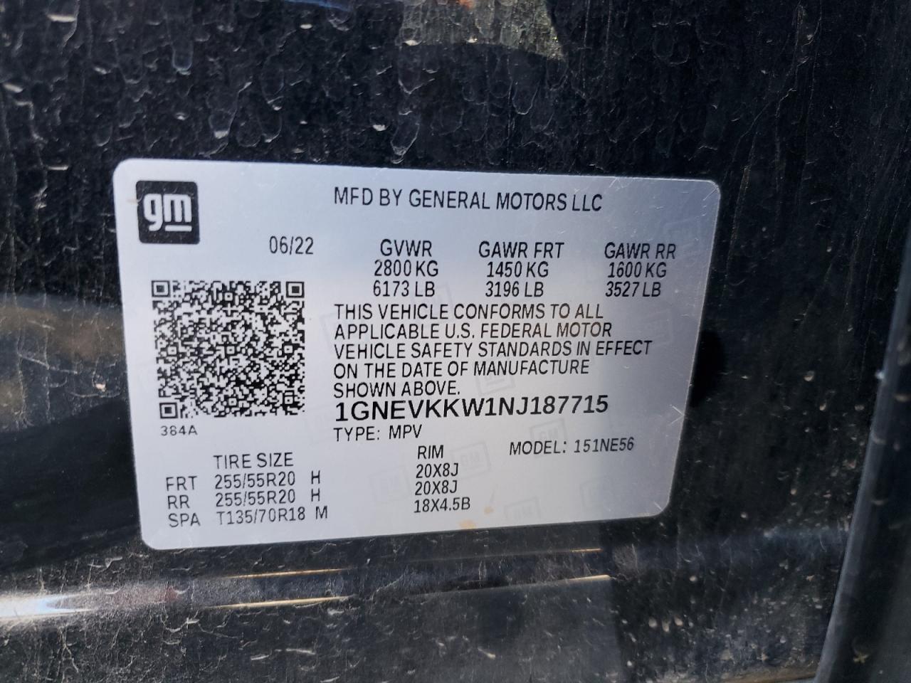 2022 Chevrolet Traverse Premier VIN: 1GNEVKKW1NJ187715 Lot: 71280995