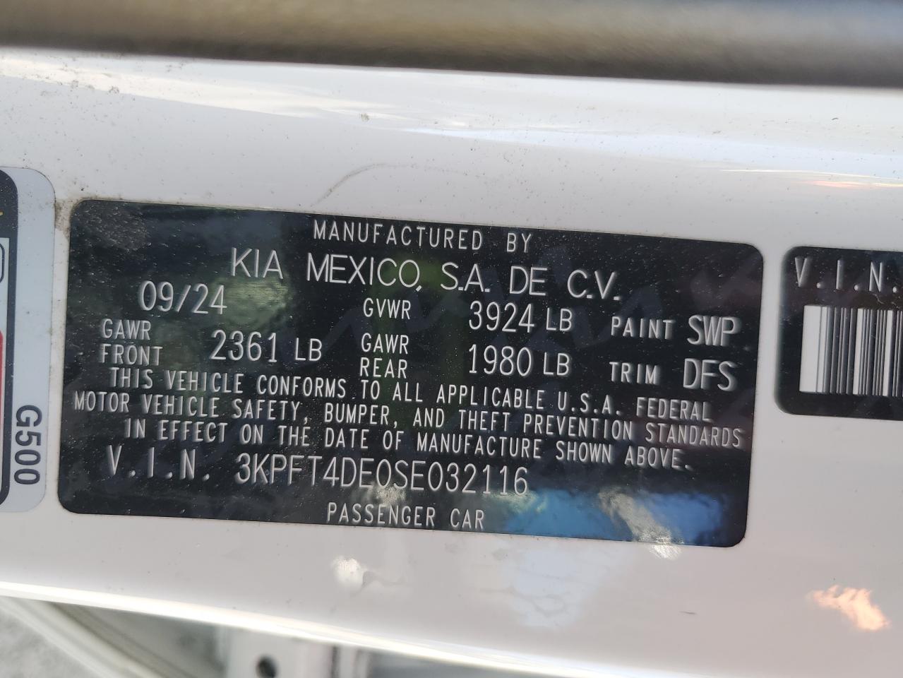 2025 Kia K4 Lx VIN: 3KPFT4DE0SE032116 Lot: 80389845