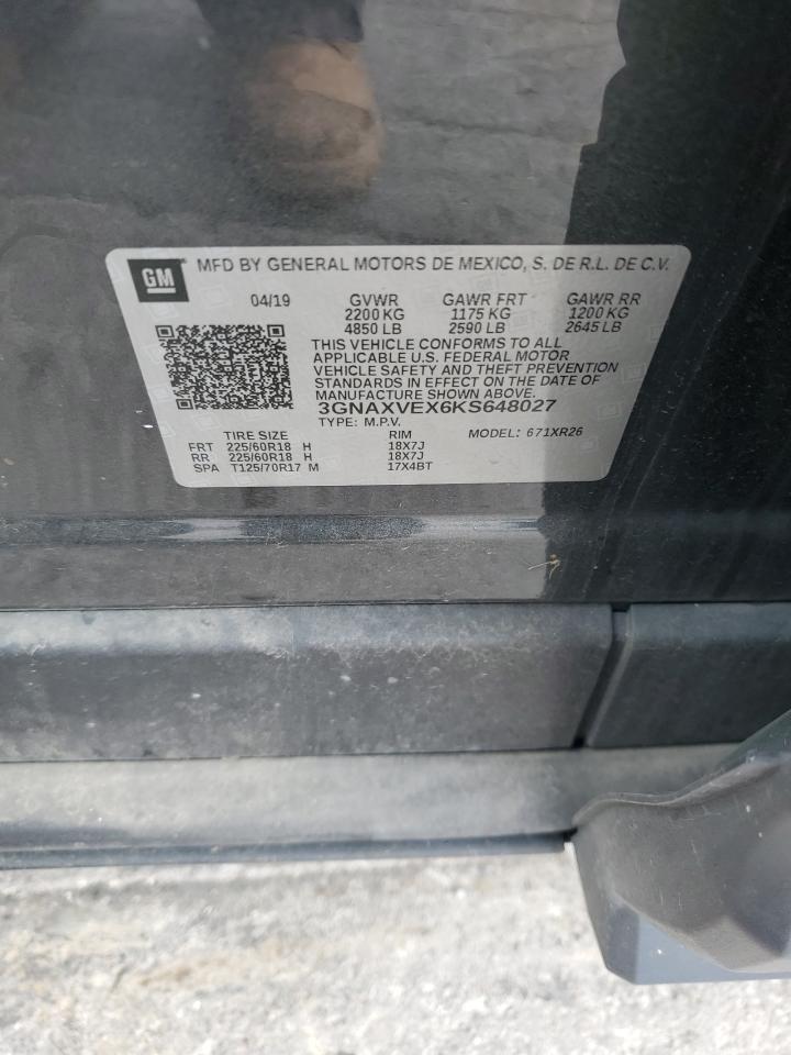2019 Chevrolet Equinox Lt VIN: 3GNAXVEX6KS648027 Lot: 83783585